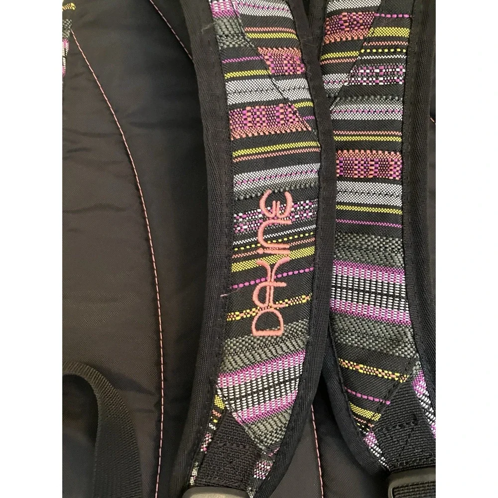 Dakine Striped Backpack Black Pink Yellow School Travel Laptop Bag Unisex